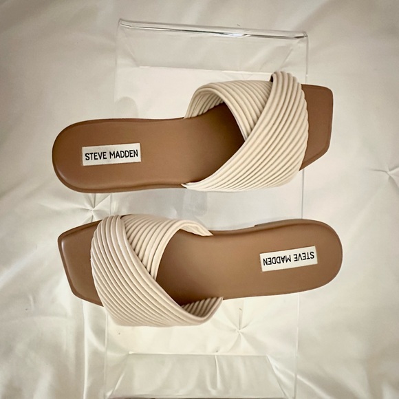 Steve Madden Shoes - Steve Madden Cream Cross-Rib Slide Sandals